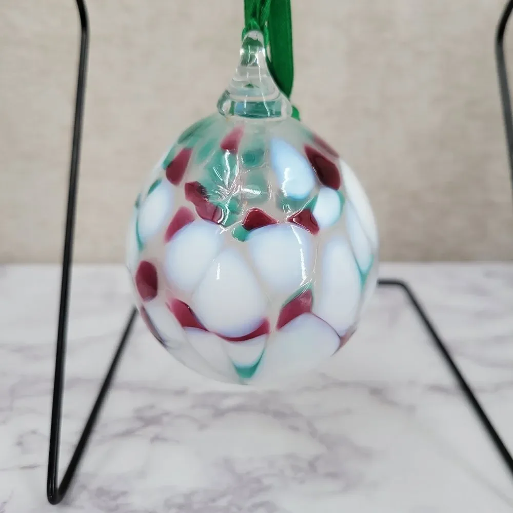 Vintage Hand Blown Art Glass Ornament with Green Ribbon Signed 90s - Picture 2 of 10